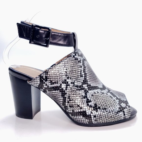 NIB Vionic Leather Snake Stacked Heel Peep Toe Slingback Bootie Women's … - Picture 1 of 10